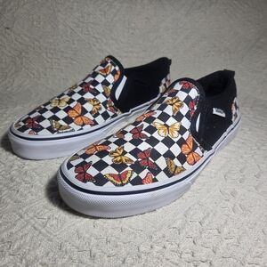 Vans Shoes Missy Size 5 Asher Butterfly Checker Slip On Sneakers Multicolor